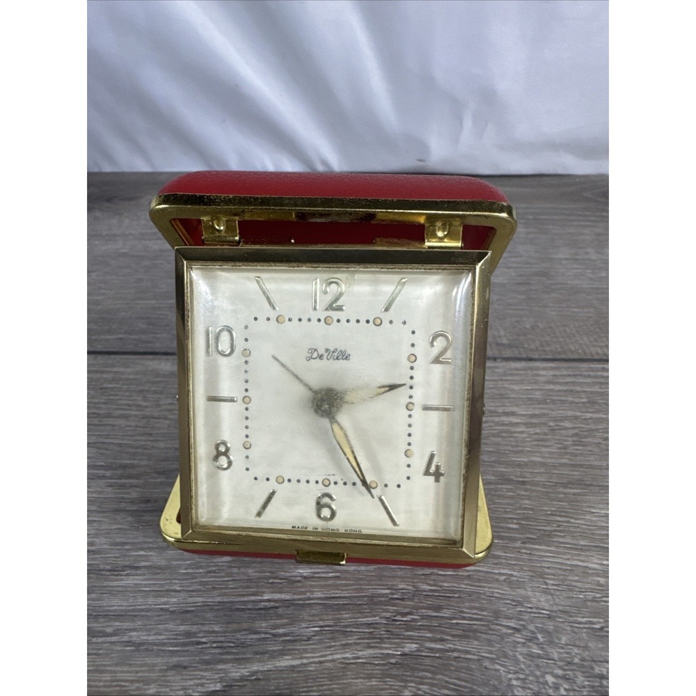 Vintage DE VILLE Wind-Up Traveling Folding Alarm Clock Works